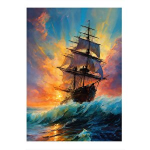 Gün Batımında Gemi Tasarım Mdf Tablo 25cmx 35cm 25x35 cm