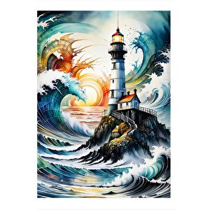 Dalgalar Ve Deniz Feneri Modern Mdf Tablo 25cmx 35cm 25x35 cm