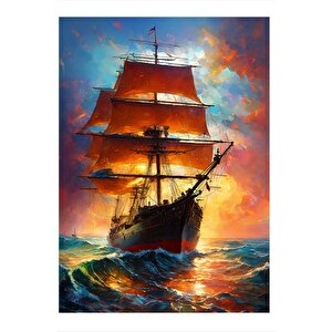 Gün Batımı Ve Yelkenli Gemi Art Mdf Poster 25cmx 35cm 25x35 cm