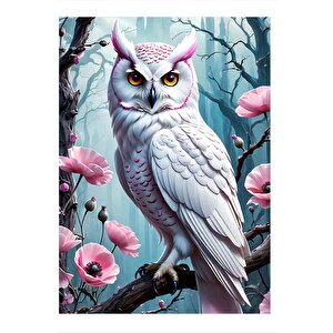 Zeki Beyaz Baykuş Dekoratif Ahşap Tablo 25cmx 35cm 25x35 cm