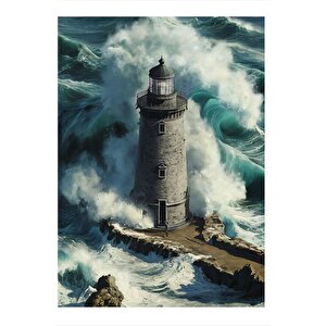Dalgaların Içindeki Deniz Feneri  Dekoratif Mdf Tablo 35cm X50cm 35x50 cm