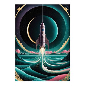 Soyut Uzay Mekiği Roket Dekoratif Ahşap Tablo 25cmx 35cm 25x35 cm