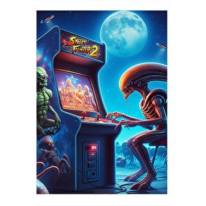 Alien Ve Street Fighter 2 Dekoratif Mdf Tablo 50cmx 70cm 50x70 cm