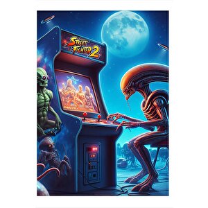 Alien Ve Street Fighter 2 Dekoratif Mdf Tablo 35cm X50cm 35x50 cm