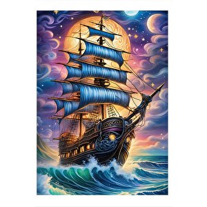 Ay Işığında Yelkenli Gemi Tasarım Mdf Tablo 25cmx 35cm 25x35 cm