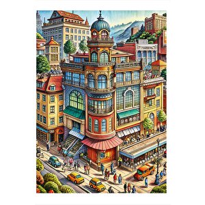İnsanlar Ve Binalar Mdf Poster 35cm X50cm 35x50 cm