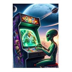 Atari Oynayan Uzaylı Mdf Poster 25cmx 35cm 25x35 cm