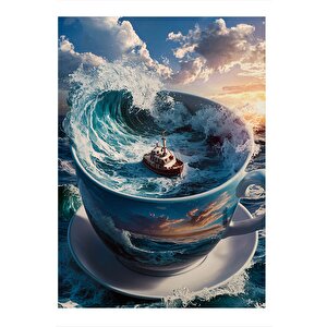 Fincanın İçindeki Gemi Mdf Poster 25cmx 35cm 25x35 cm