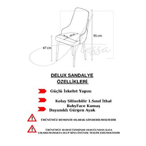 Delux Seri̇si̇ Si̇yah Ayak Babyface Kumaş Gold Halka 2 Adet Sandalye Lacivert