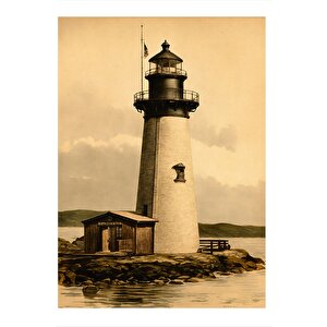 Siyah Beyaz Deniz Feneri Mdf Poster 35cm X50cm 35x50 cm
