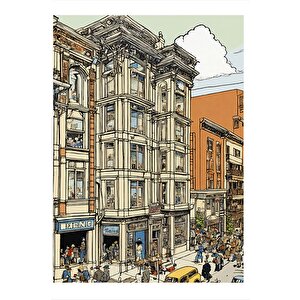 Karikatür Şehir Binası Dekoratif Mdf Tablo 25cmx 35cm 25x35 cm