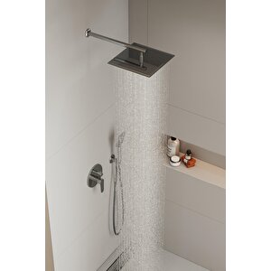 Aqua Bagno Mega Kare Tepe Duşu  30x30 Cm. , Duvardan Duş Kolu 42,5 Cm. Paslanmaz Krom - 2 Parça Set