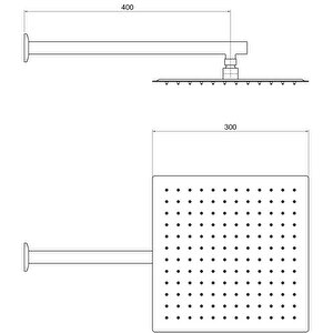 Aqua Bagno Mega Kare Tepe Duşu  30x30 Cm. , Duvardan Duş Kolu 42,5 Cm. Paslanmaz Krom - 2 Parça Set