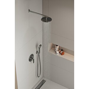 Aqua Bagno Largo Tepe Duşu  20x20 Cm. ,duvardan Duş Kolu 42,5 Cm. Paslanmaz Krom - 2 Parça Set