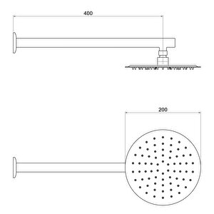Aqua Bagno Largo Tepe Duşu  20x20 Cm. ,duvardan Duş Kolu 42,5 Cm. Paslanmaz Krom - 2 Parça Set