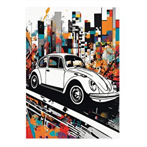 Beyaz Kaplumbağa Araba Art Mdf Poster 35cm X50cm 35x50 cm