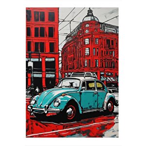Mavi Kaplumbağa Araba Dekoratif Ahşap Tablo 25cmx 35cm 25x35 cm