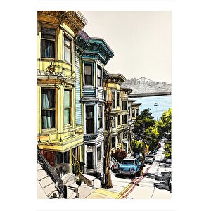 Eski Sanfransisko Sokakları Tasarım Ahşap Tablo 50cmx 70cm 50x70 cm