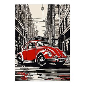 Kırmızı Kaplumbağa Araba Hediyelik Mdf Tablo 35cm X50cm 35x50 cm