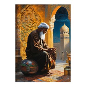 Kitap Okuyan Yaşlı Adam Art Mdf Tablo 35cm X50cm 35x50 cm