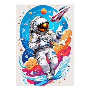 Astronot Ve Mekiği Modern Ahşap Tablo 35cm X50cm 35x50 cm