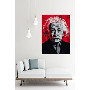 Albert Einstein Kırmızı Fon Tasarım Ahşap Tablo 70cmx 100cm 70x100 cm