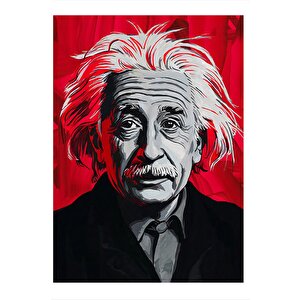 Albert Einstein Kırmızı Fon Tasarım Ahşap Tablo 25cmx 35cm 25x35 cm