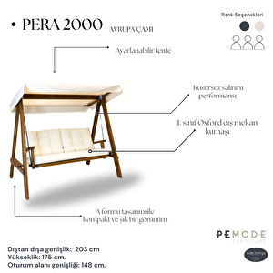 Pera 2000 3 Kişilik Ahşap Bahçe Balkon Salıncak, Krem