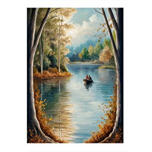 Sonbaharda Göl Ve Balık Avı Mdf Tablo 35cm X50cm 35x50 cm