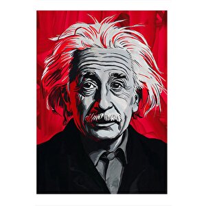 Albert Einstein Kırmızı Fon Tasarım Ahşap Tablo 50cmx 70cm 50x70 cm