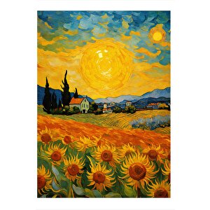 Van Gogh Tarzı Ayçiçekleri Tasarım Ahşap Tablo 35cm X50cm 35x50 cm