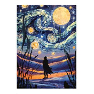 Van Gogh Tarzı Dolunay Model Mdf Tablo 35cm X50cm 35x50 cm