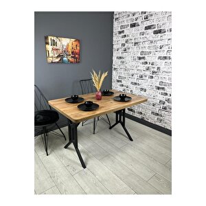 Sultan Ceviz Mutfak Yemek Masası Balkon Masası Kavisli Köşe Metal Siyah Ayak 120*80 Cm Ceviz