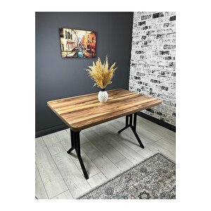 Sultan Kemençe Mutfak Yemek Masası Balkon Masası Kavisli Köşe Metal Siyah Ayak 120*80 Cm