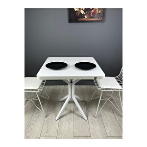 Tepe Beyaz Mutfak Yemek Masası Balkon Masası Kavisli Köşe Beyaz Ayak 70 Cm Beyaz/Beyaz