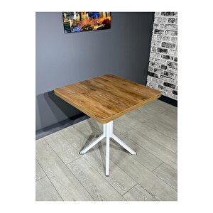 Tepe Ceviz Beyaz Mutfak Yemek Masası Balkon Masası Kavisli Köşe Beyaz Ayak 70 Cm Ceviz Beyaz