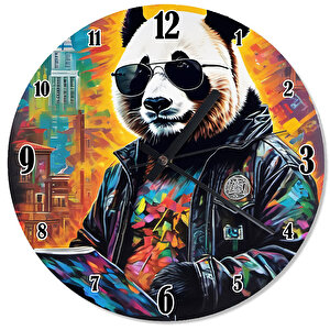 Deri Montlu Panda Akarlı Duvar Saati