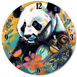 Çiçekler Ve Panda Şekilli Duvar Saati