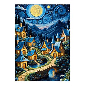Sevimli Köy Desenli Mdf Tablo 35cm X50cm 35x50 cm