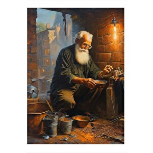 Bakır Kalaylayan Dede Desenli Ahşap Tablo 35cm X50cm 35x50 cm