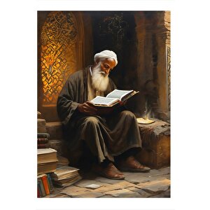 Kitap Okuyan Yaşlı Adam Hediyelik Ahşap Tablo 25cmx 35cm 25x35 cm