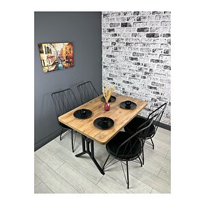 Handan Ceviz Mutfak Yemek Masası Balkon Masası Kavisli Köşe Metal Siyah Ayak 110*70 Cm Ceviz