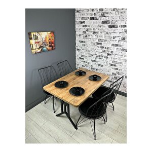 Handan Ceviz Mutfak Yemek Masası Balkon Masası Kavisli Köşe Metal Siyah Ayak 110*70 Cm Ceviz