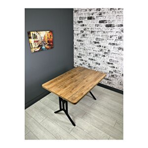 Handan Ceviz Mutfak Yemek Masası Balkon Masası Kavisli Köşe Metal Siyah Ayak 110*70 Cm