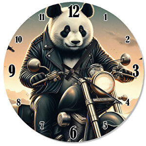 Motosiklet Kullanan Panda Şekilli Duvar Saati