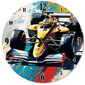 Sarı Formula 1 Aracı Tasarım Duvar Saati
