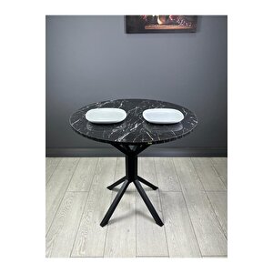 Saray Siyahmermer Yuvarlak Mutfak Masası Yemek Masa Balkon Masa Metal Siyah Ayak 80 Cm Siyah
