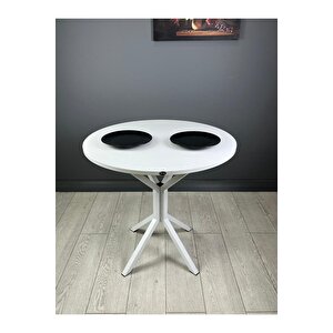 Saray Beyaz Yuvarlak Mutfak Masası Yemek Masası Balkon Masası Metal Beyaz Ayak 80 Cm Beyaz/Beyaz