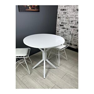 Saray Beyaz Yuvarlak Mutfak Masası Yemek Masası Balkon Masası Metal Beyaz Ayak 80 Cm Beyaz/Beyaz