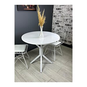 Saray Beyaz Yuvarlak Mutfak Masası Yemek Masası Balkon Masası Metal Beyaz Ayak 80 Cm